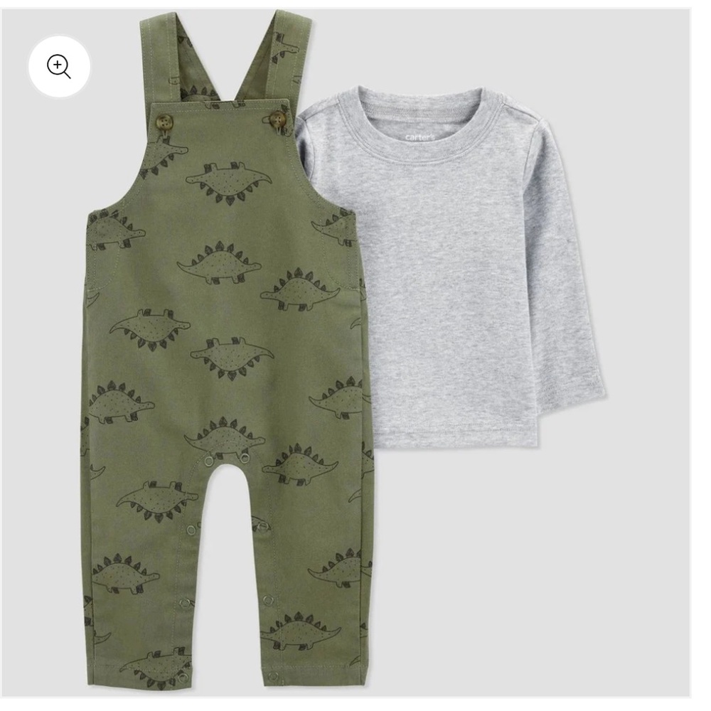 ❗️Carter’s Dinosaur Overalls with Gray Long Sleeve Shirt NWT $22 Size 18 Months